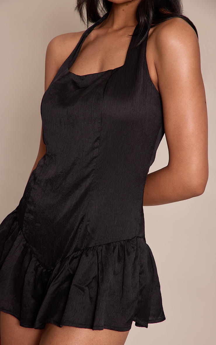 Black Satin Halterneck Frill Floaty Romper image 4