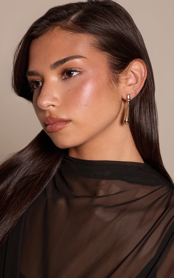 Gold Smooth Double Teardrop Draped Earrings