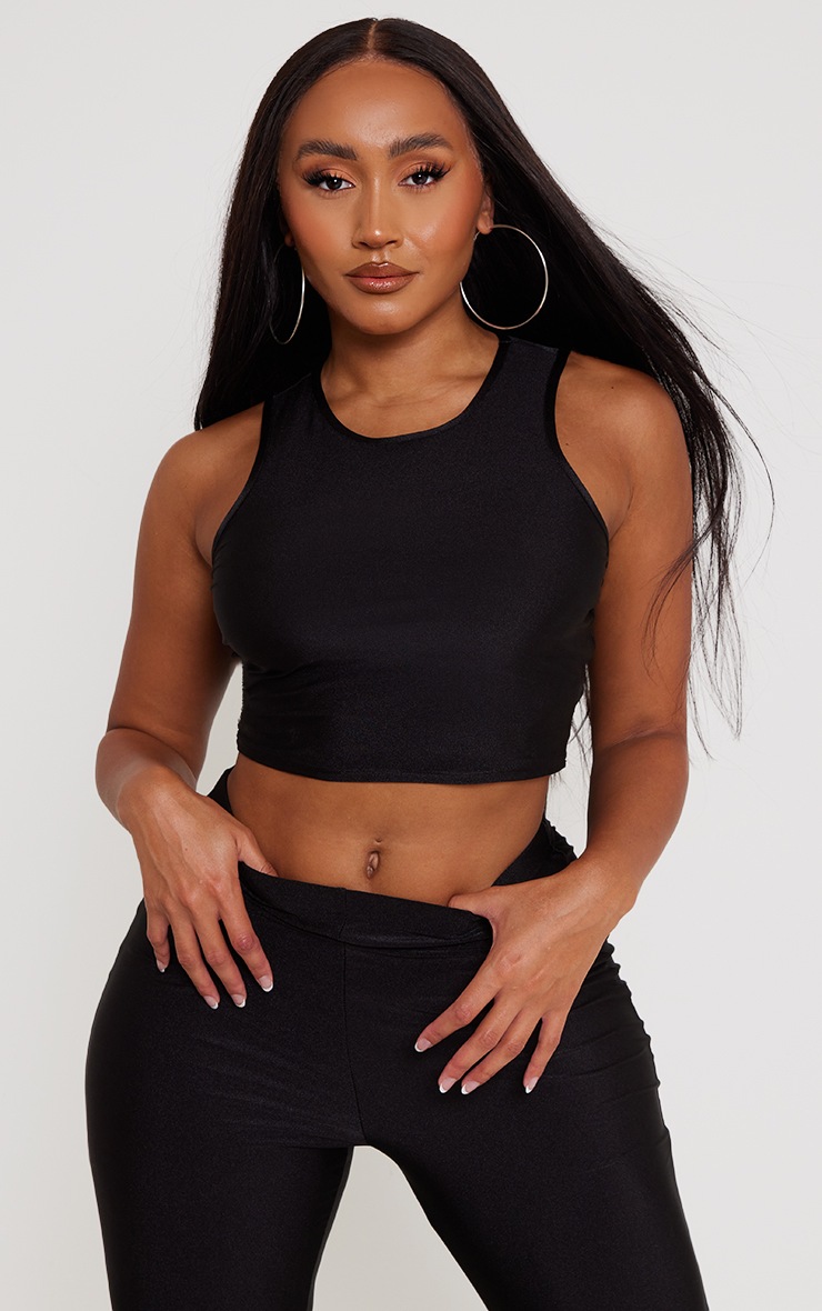 Shape Black Disco Sculpt Racer Neck Crop Top