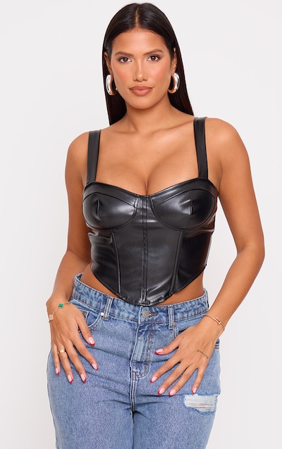 Shape Black Faux Leather Corset Crop Top