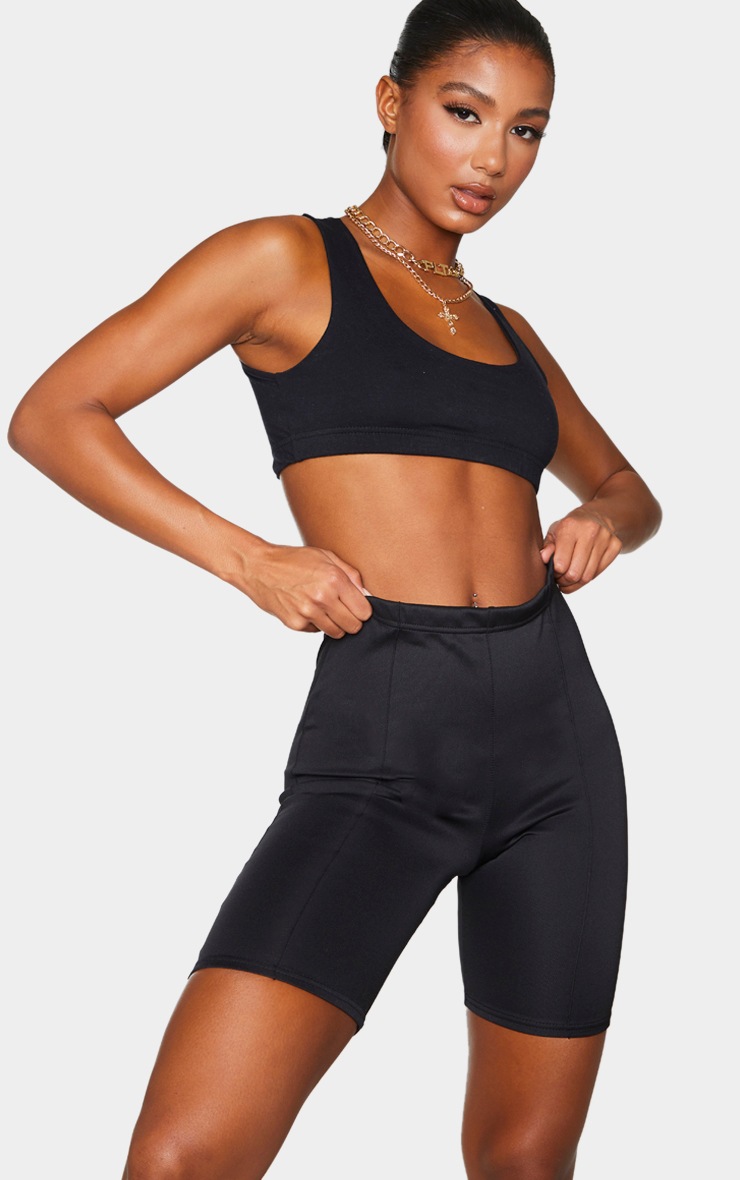 Black Scuba Pintuck Detail Cycle Shorts
