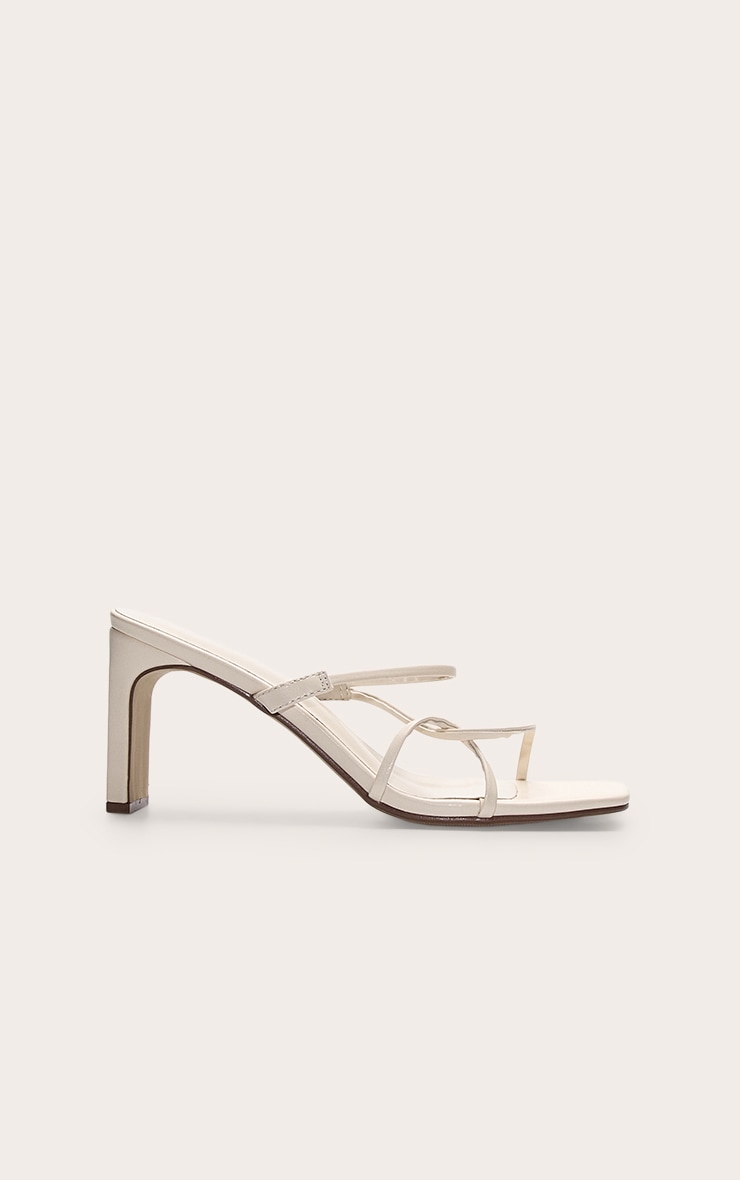 Cream Pu Square Toe Thin Block High Heeled Mules image 2
