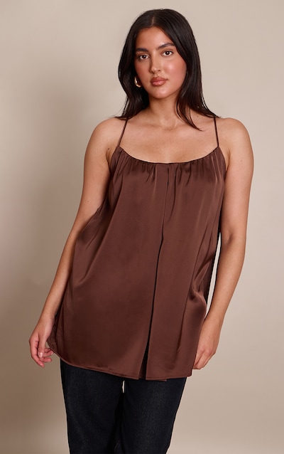 Chocolate Satin Strappy Flowy Longline Cami Top