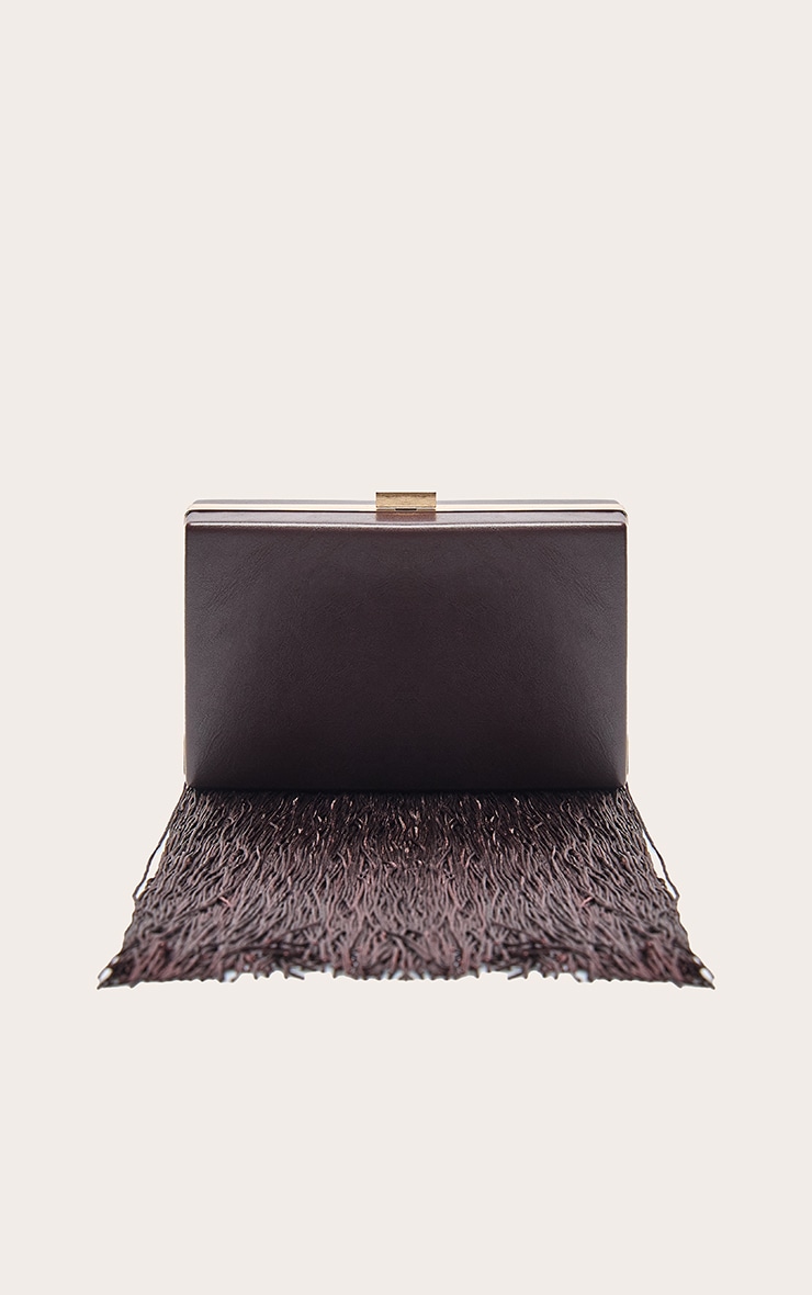 Plum Faux Leather Fringe Tassel Hard Clutch image 2