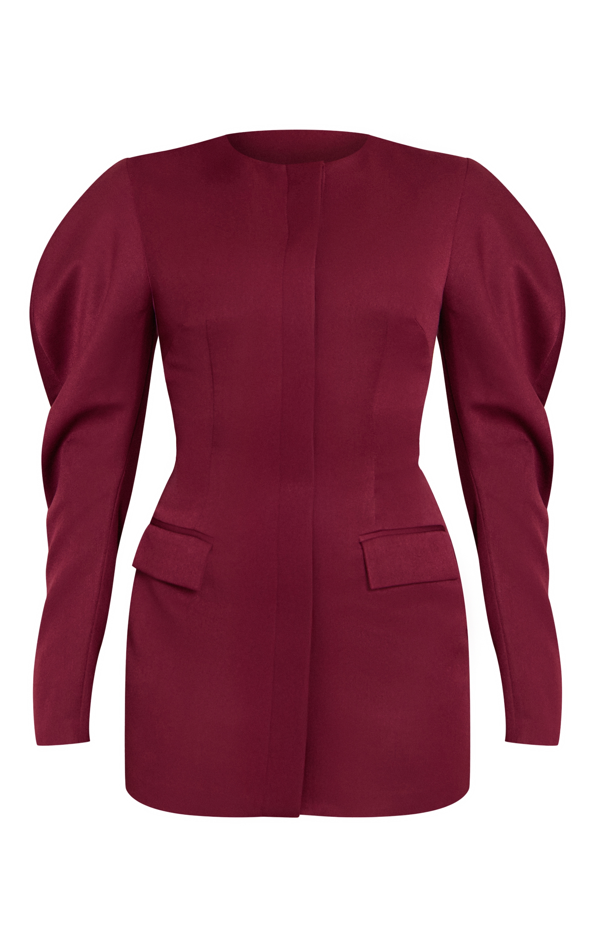 Deep Plum Woven Cacoon Sleeve Button Down Blazer Dress image 5