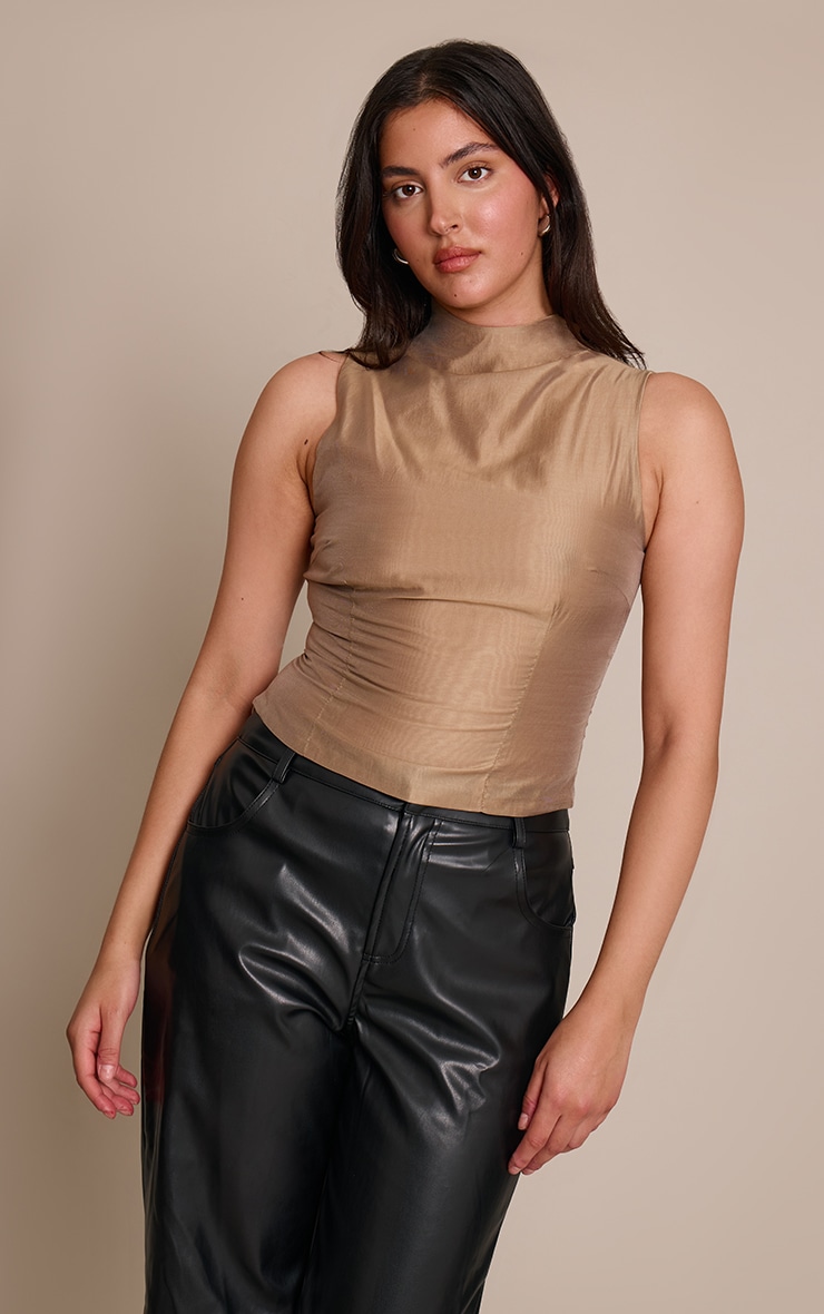 Mushroom Organza Ruched Longline Top