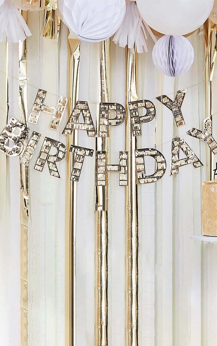 Gold Happy Birthday Fringe Bunting