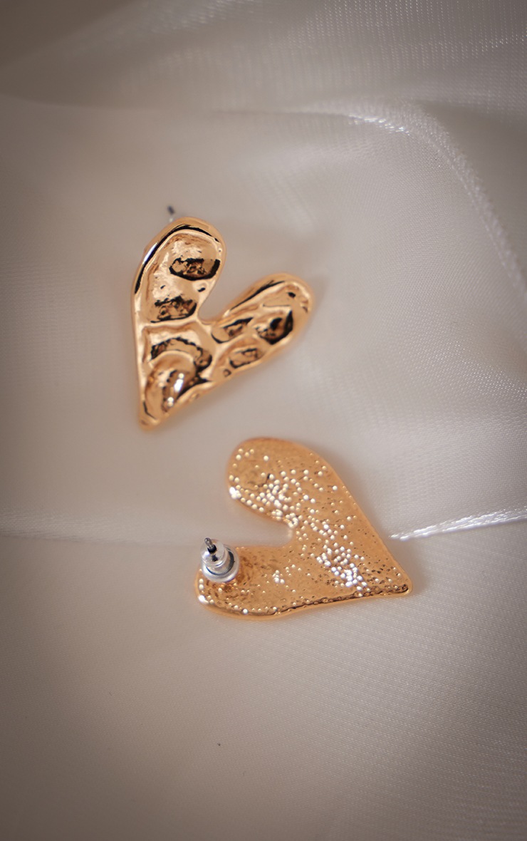 Gold Hammered Love Heart Statement Earrings | Accessories ...