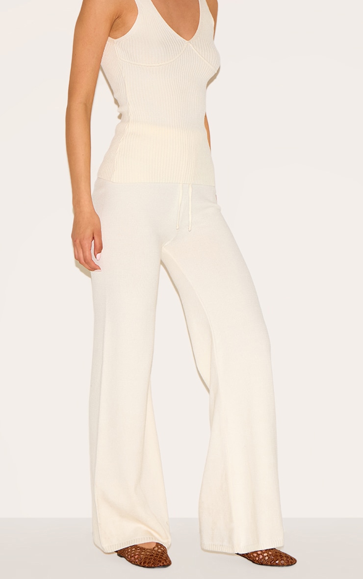 Tall Cream Knitted Straight Leg Pants image 2