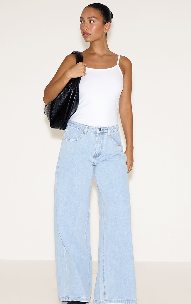 White Cotton Scoop Neck Strappy Bodysuit image 3