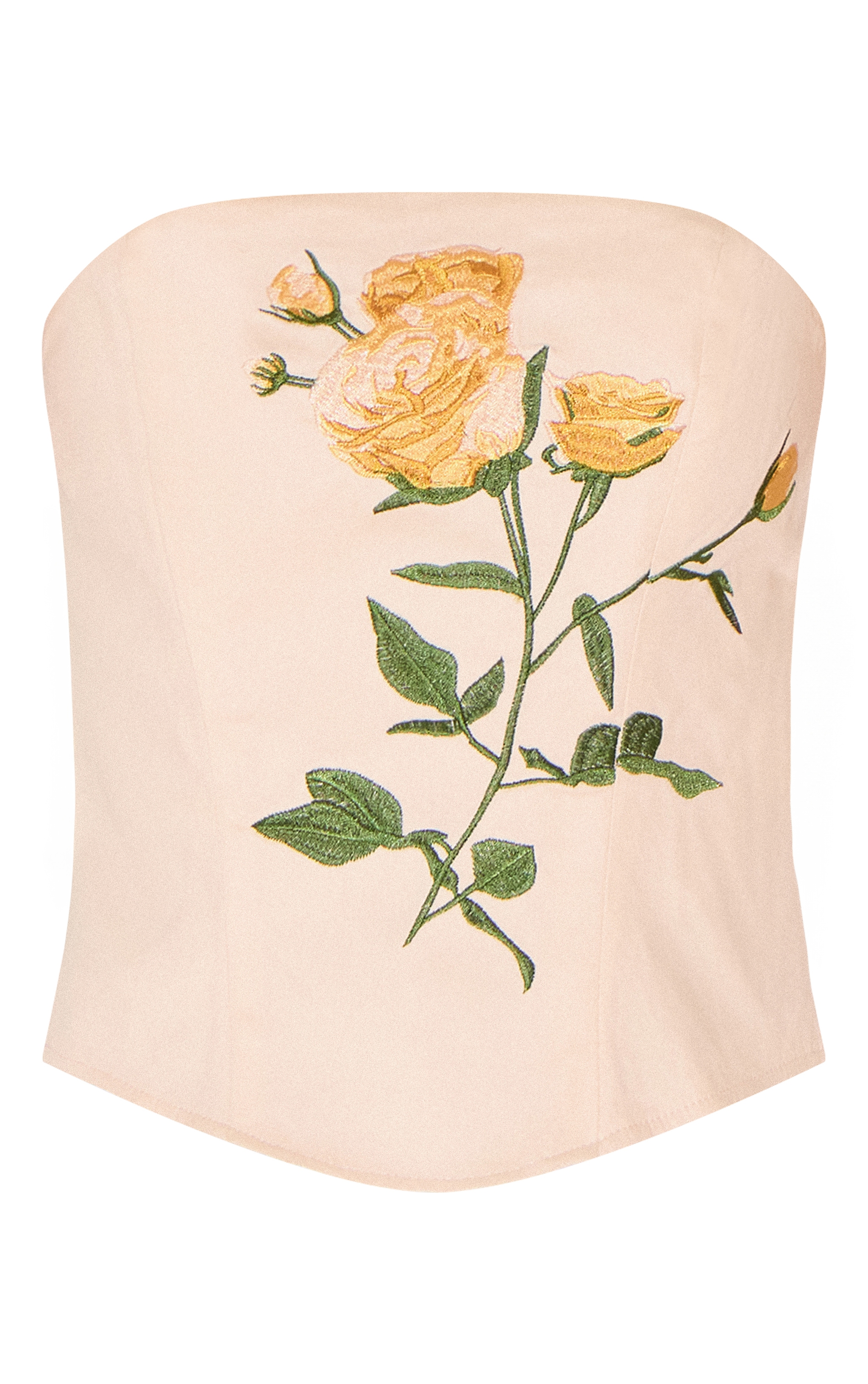 Beige Woven Embroidered Floral Corset image 5