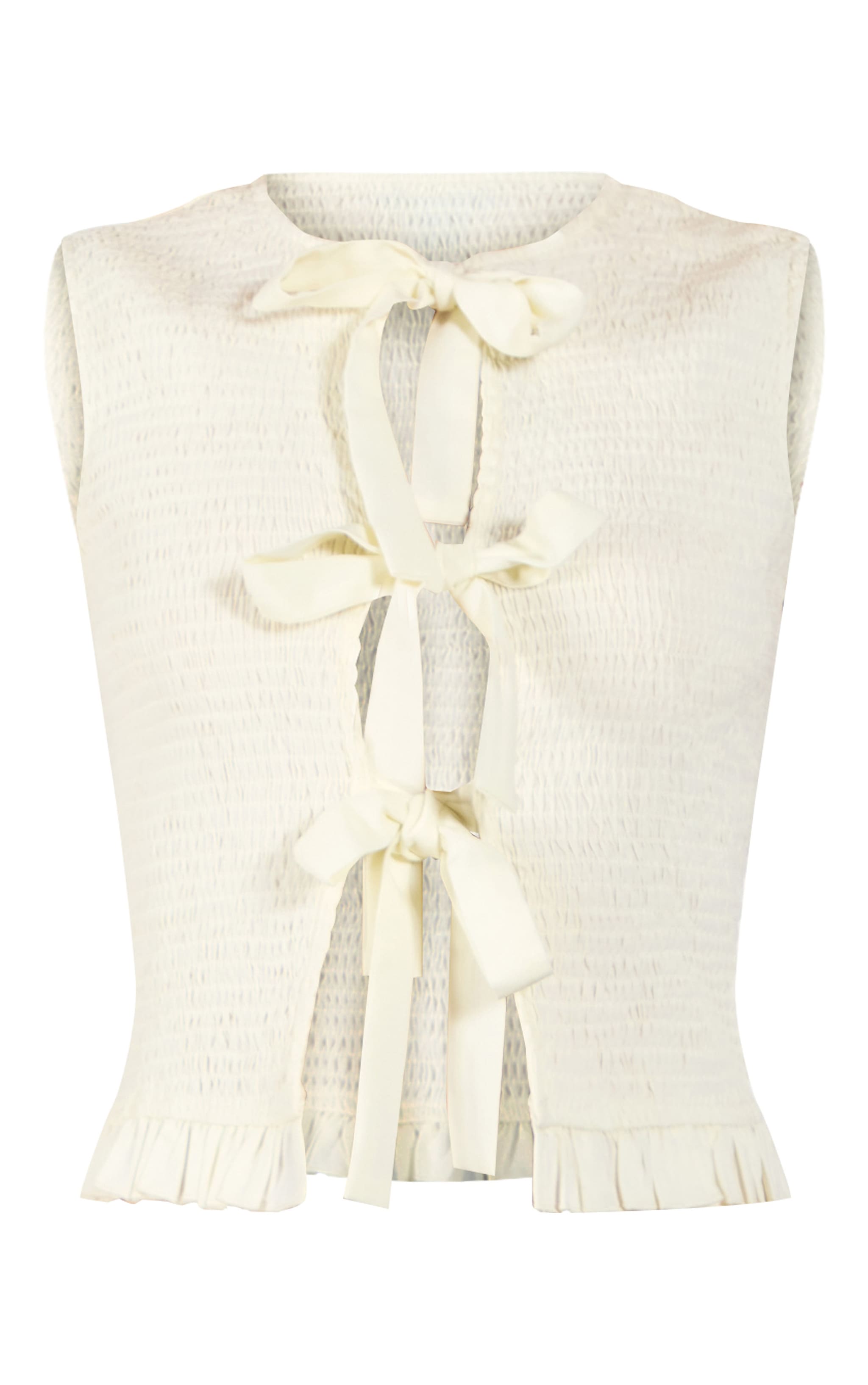 Cream Tie Front Extreme Shirred Top image 5