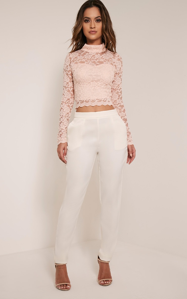 Elsa Nude Lace Long Sleeved Crop Top PrettyLittleThing