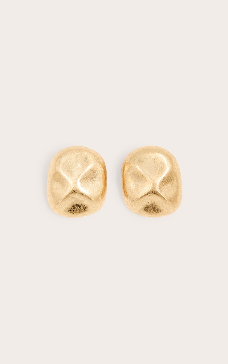 Gold Brushed Hammered Stud Earrings image 2