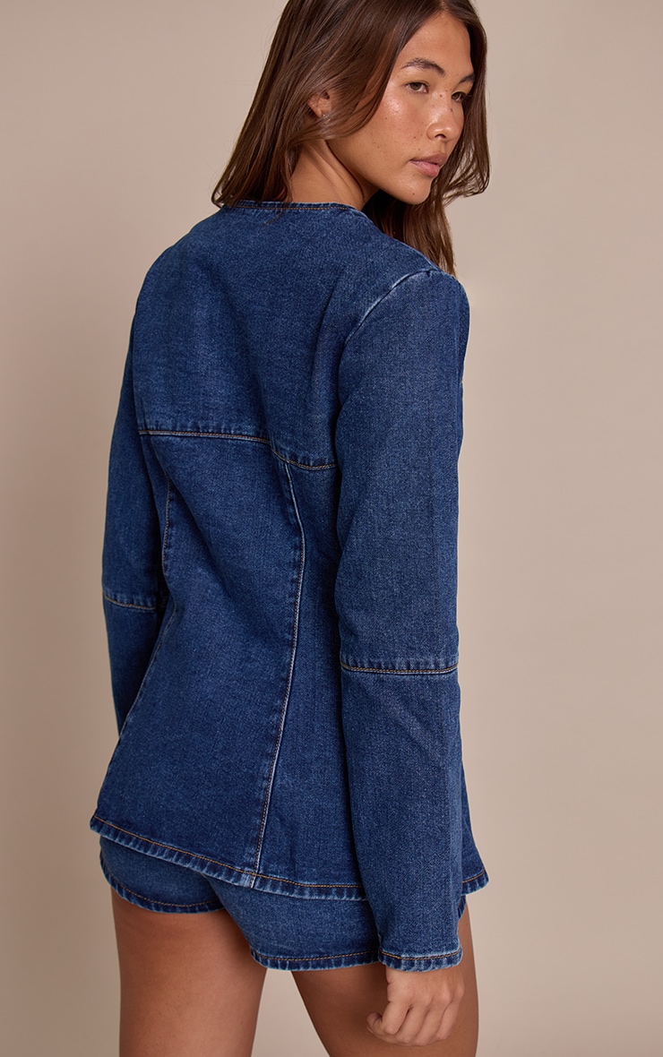Short en denim taille haute bleu moyen image 3