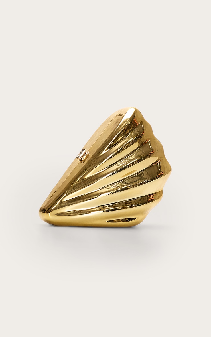 Gold Abstract Shell Hard Clutch Bag image 3