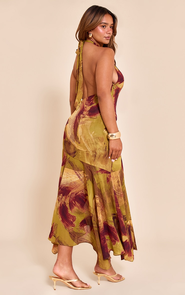 Shape Green Marble Print Halterneck Wrap Waist Maxi Dress image 2