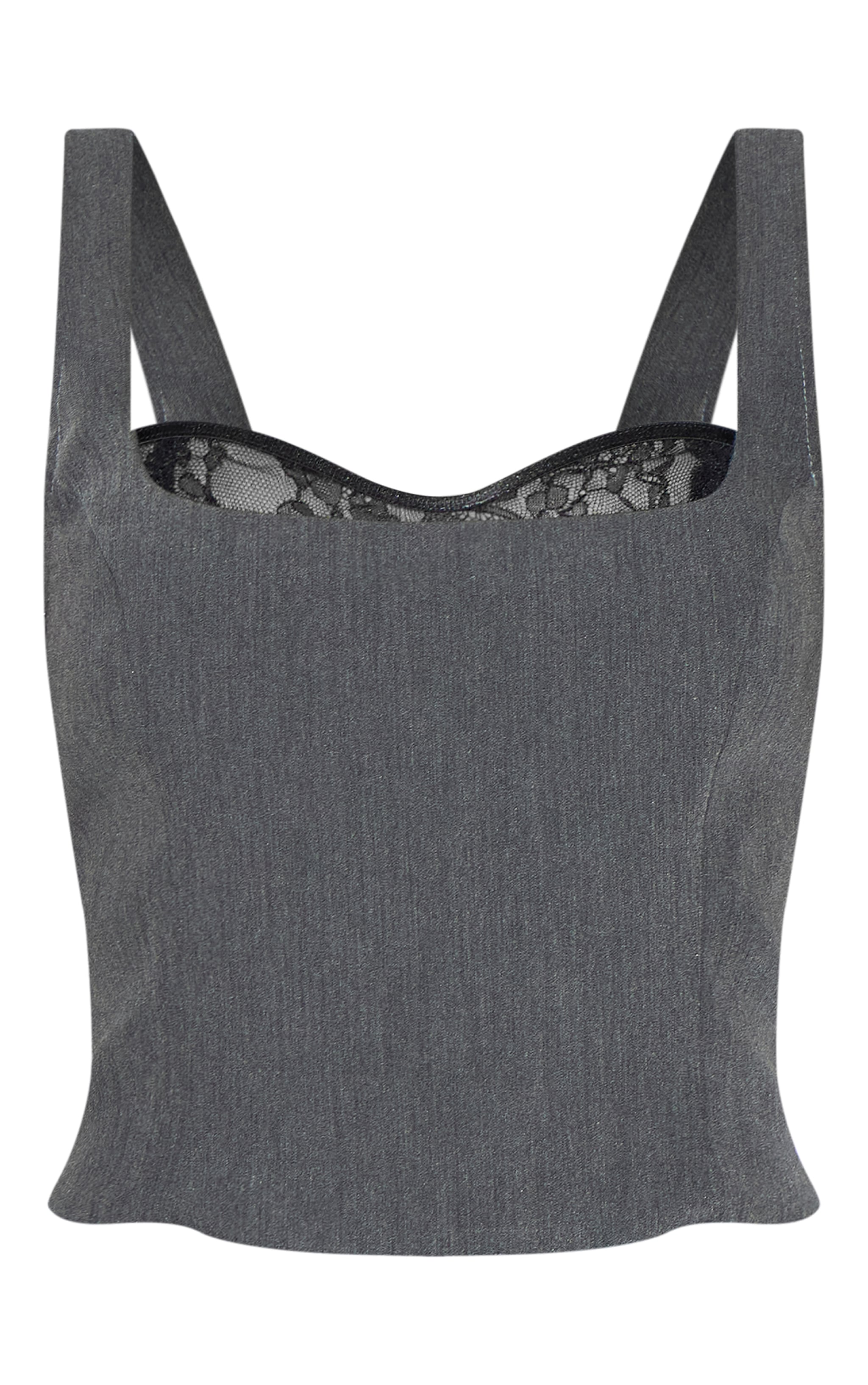 Black Lace Detail Corset Woven Crop Top image 5