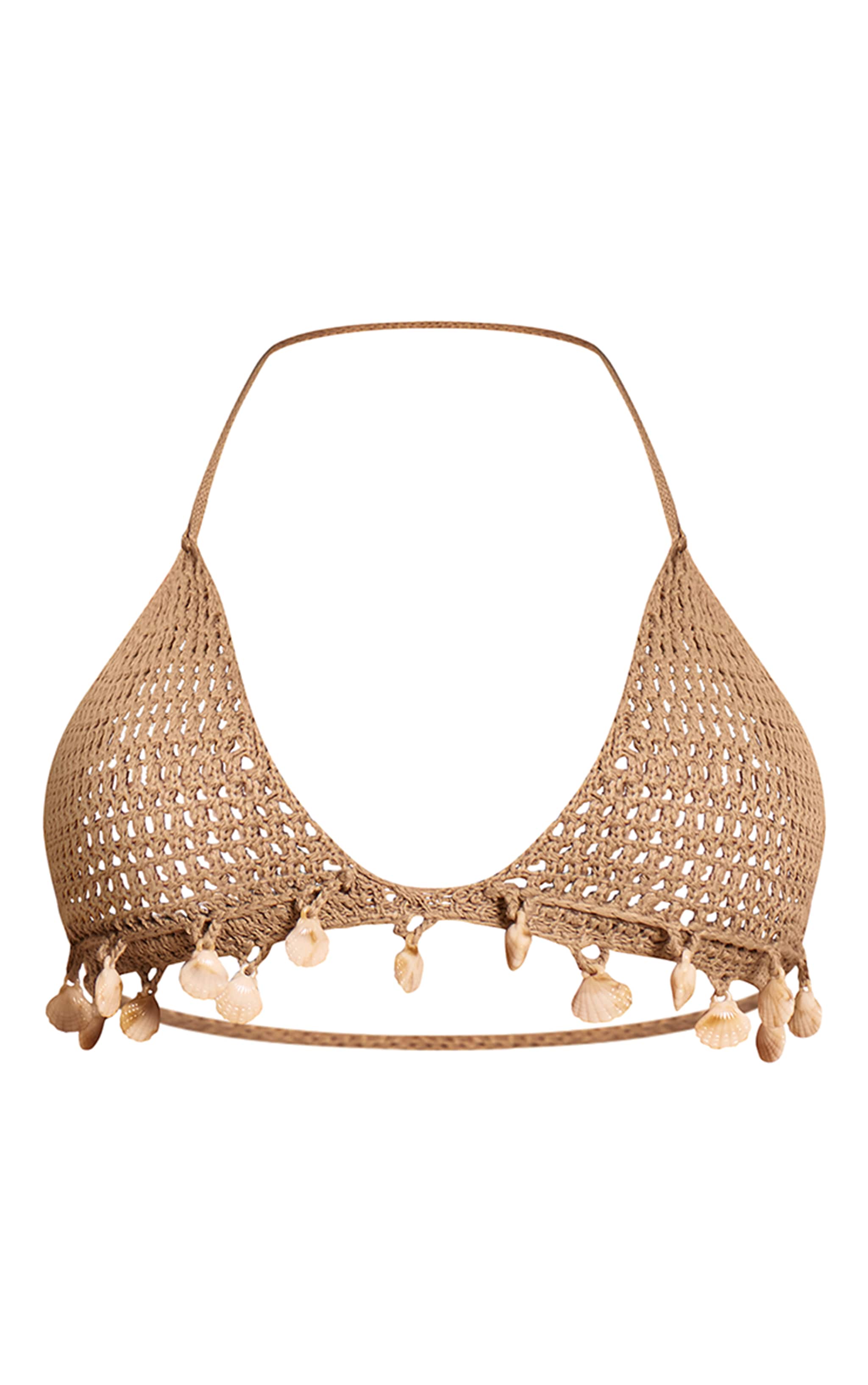 Stone Crochet Shell Trim Triangle Bikini Top image 5