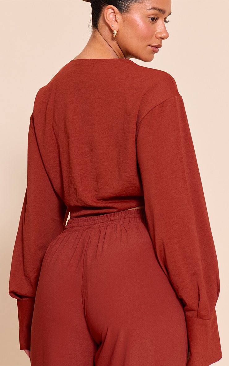 Shape Deep Red Hammered Satin Front Tie Shirt image 2