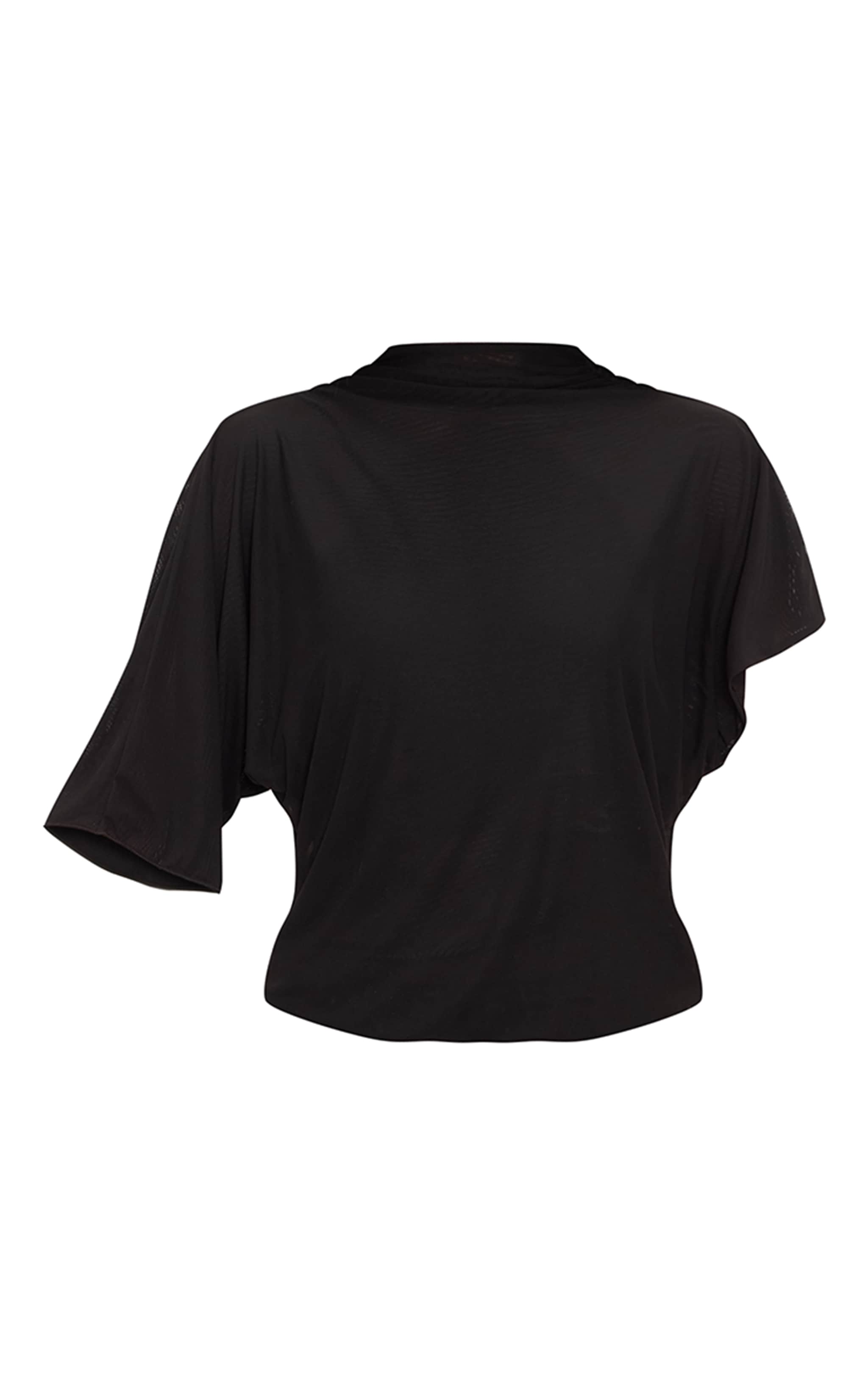 Black Mesh Draped Sleeve Bodycon Dress image 5