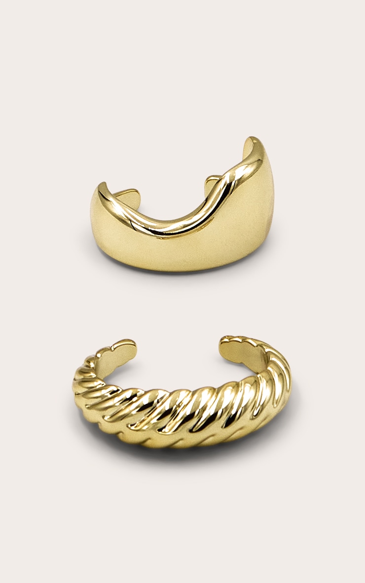 Gold Abstract and Baguette Cuff Set image 2