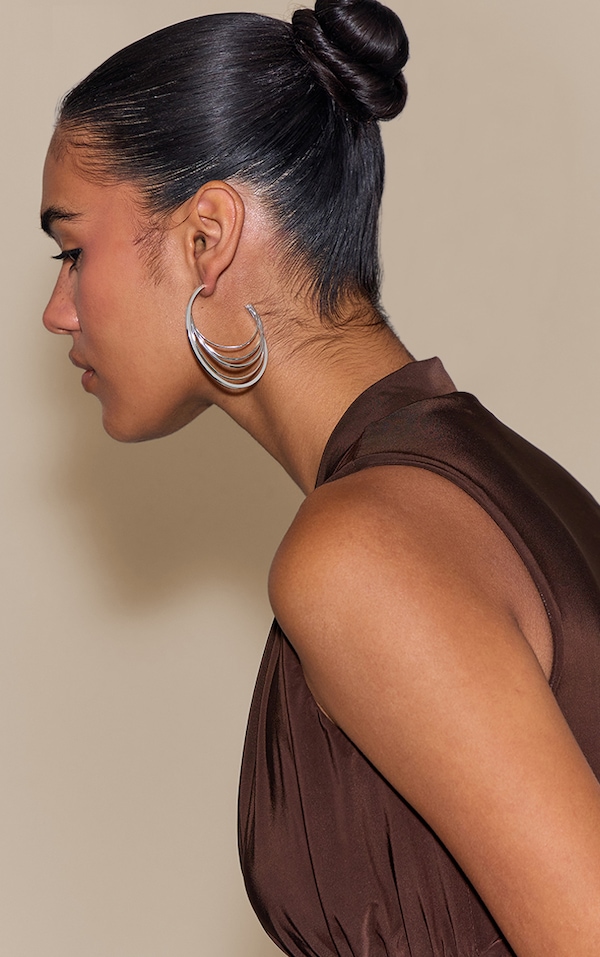 Silver Layered Twist Hoop Earrings
