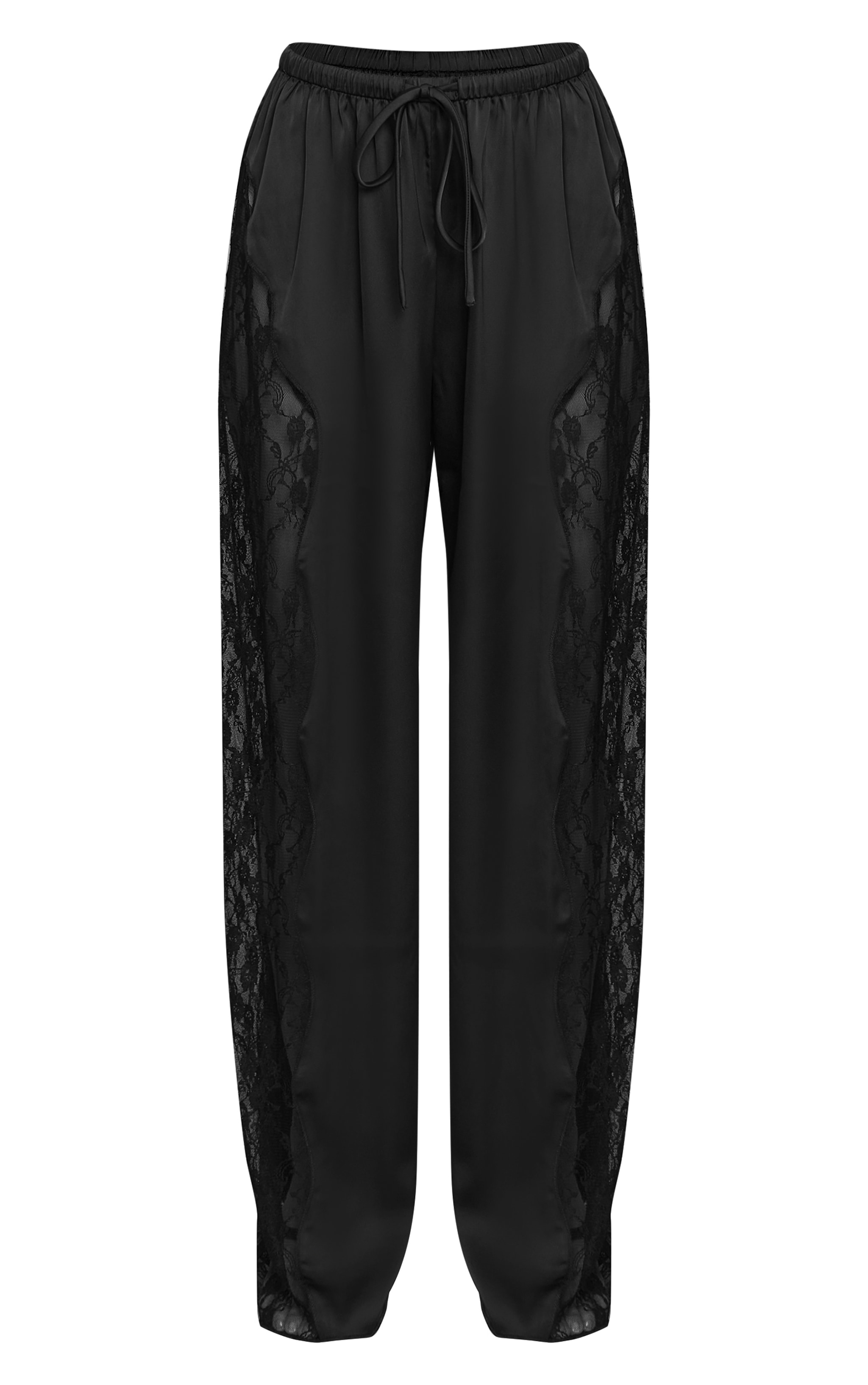 Black Satin Lace Drawstring Pants image 5