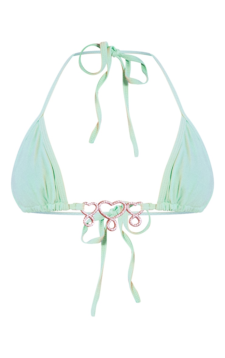 Apple Green Diamante Heart Triangle Bikini Top image 1