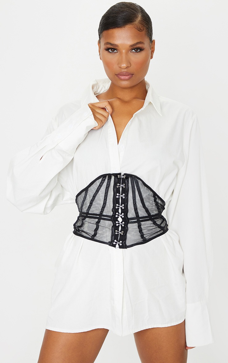 Black Satin Mesh Corset Belt