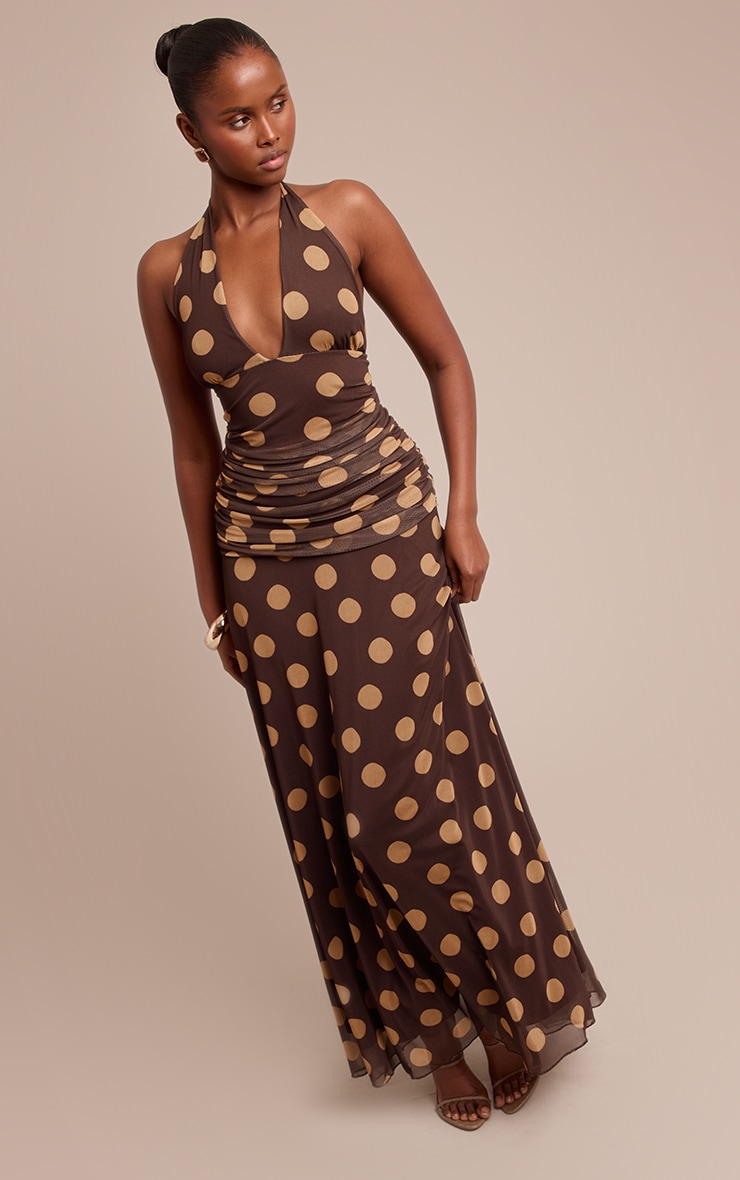 Yellow Polka Dot Halterneck Maxi Dress image 3