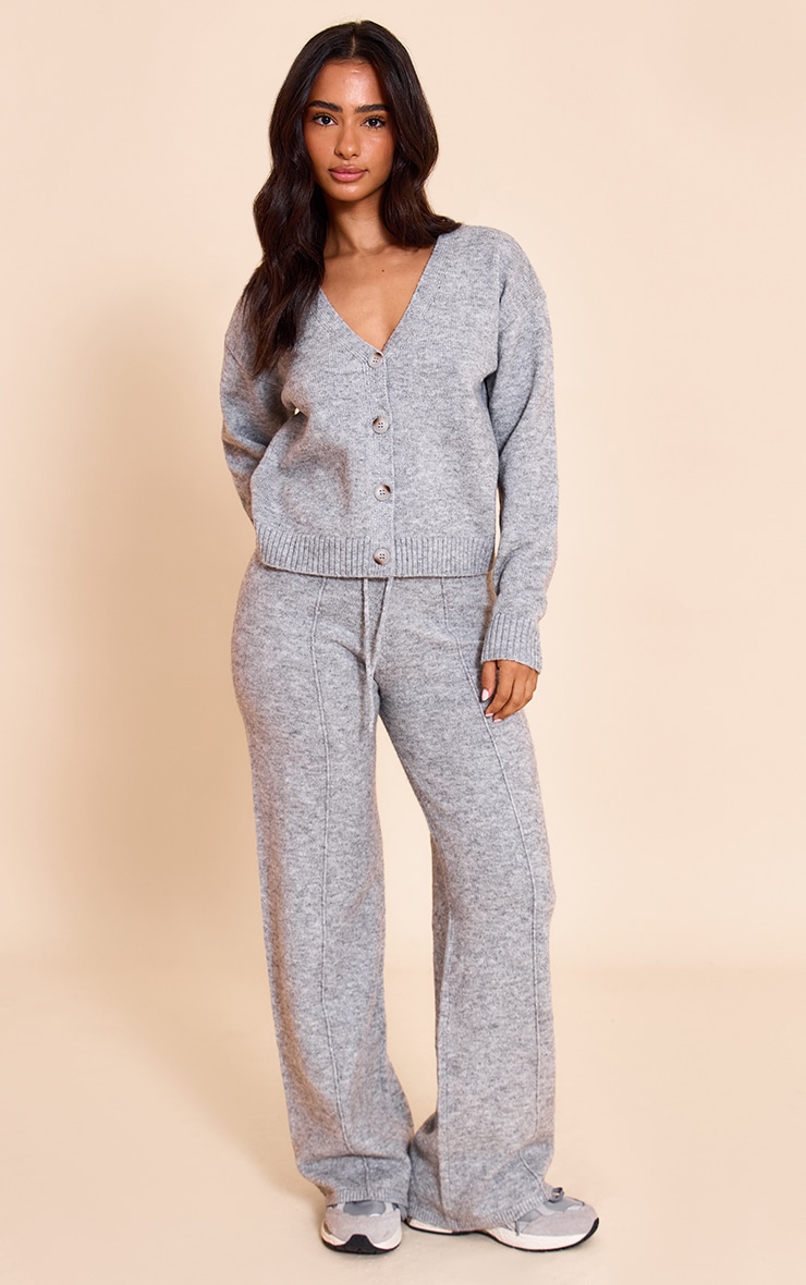 Petite Grey Marl V-Neck Button Up Knitted Cardigan image 3