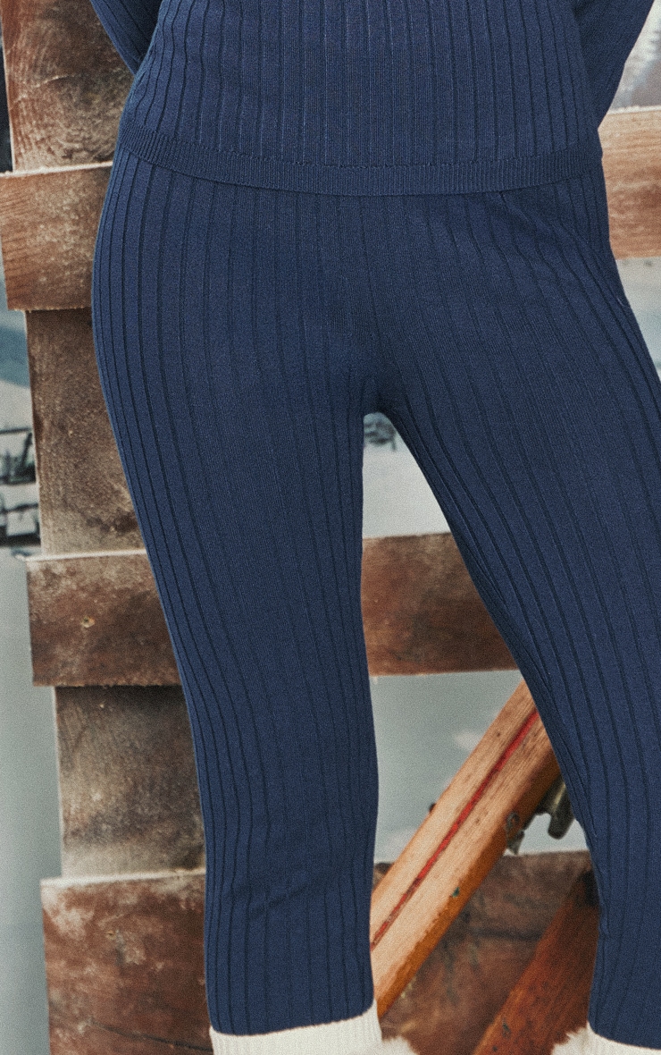 Cobalt Blue Ribbed Knitted Leggings image 4