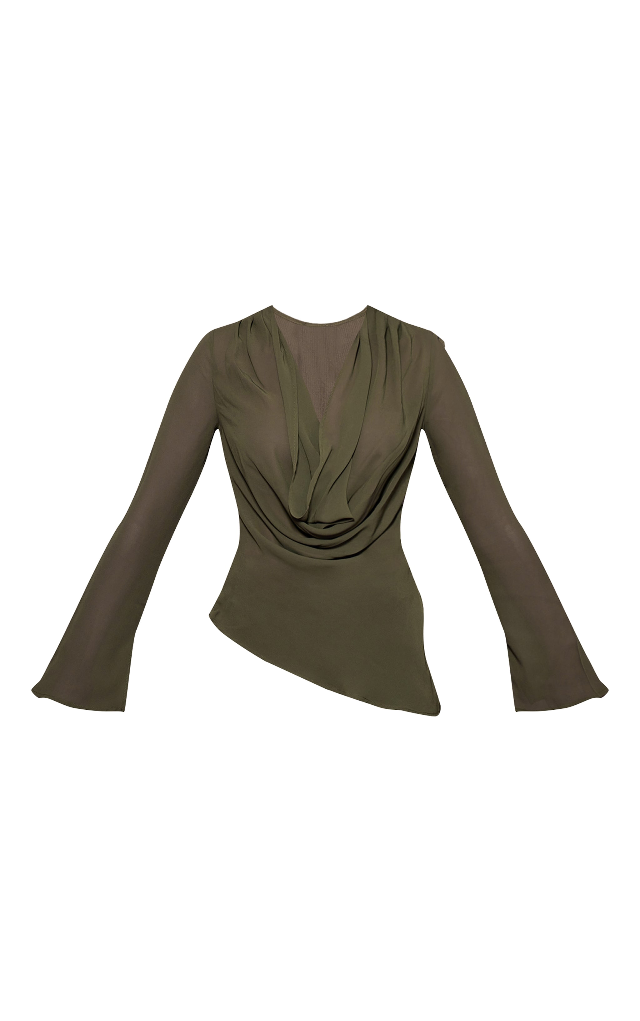 Dark Green Chiffon Cowl Plunge Blouse image 5
