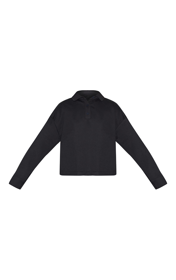 Black Loopback Oversized Polo Detail Sweatshirt image 5