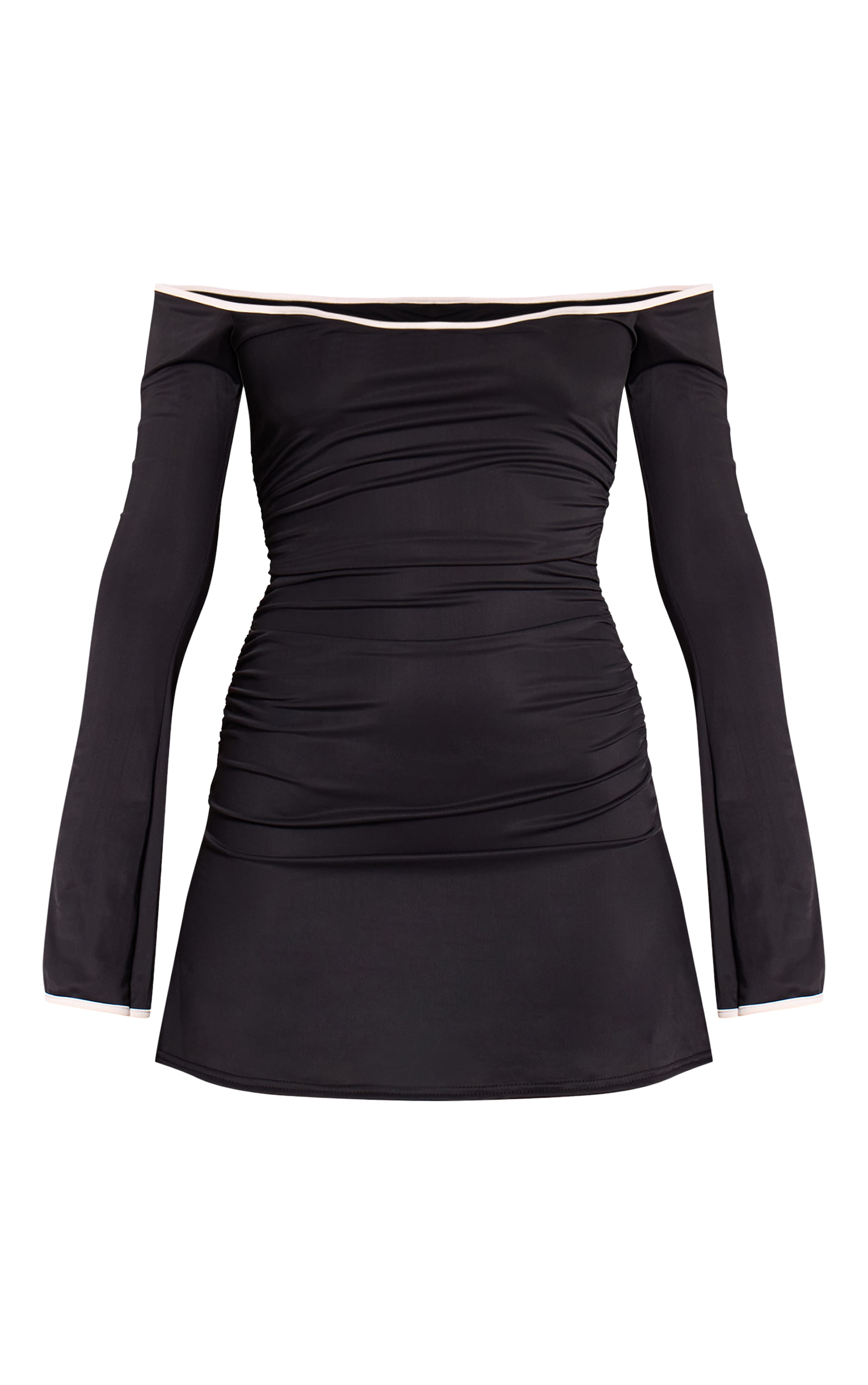 Black Slinky Contrast Off The Shoulder Shift Dress image 5
