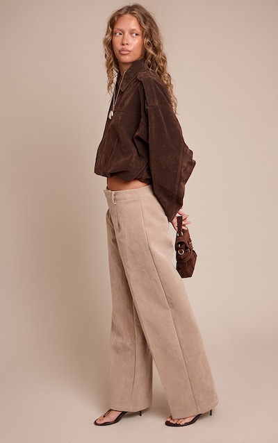 Sand Faux Suede Straight Leg Pants