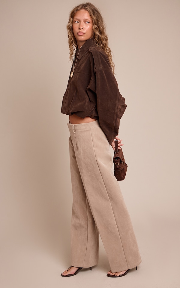 Sand Faux Suede Straight Leg Pants