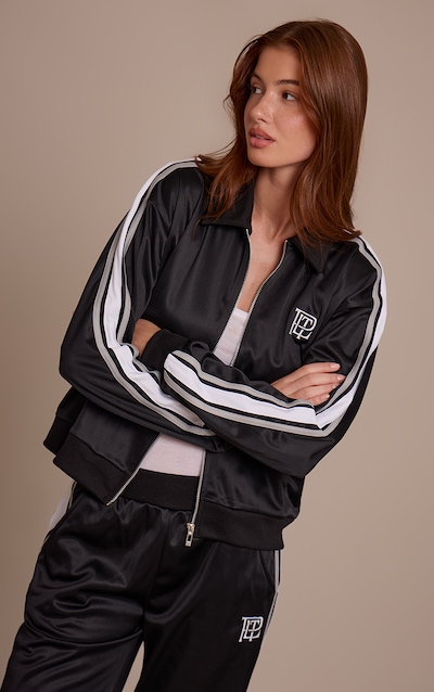 Black Contrast Side Stripe Zip Up Jacket