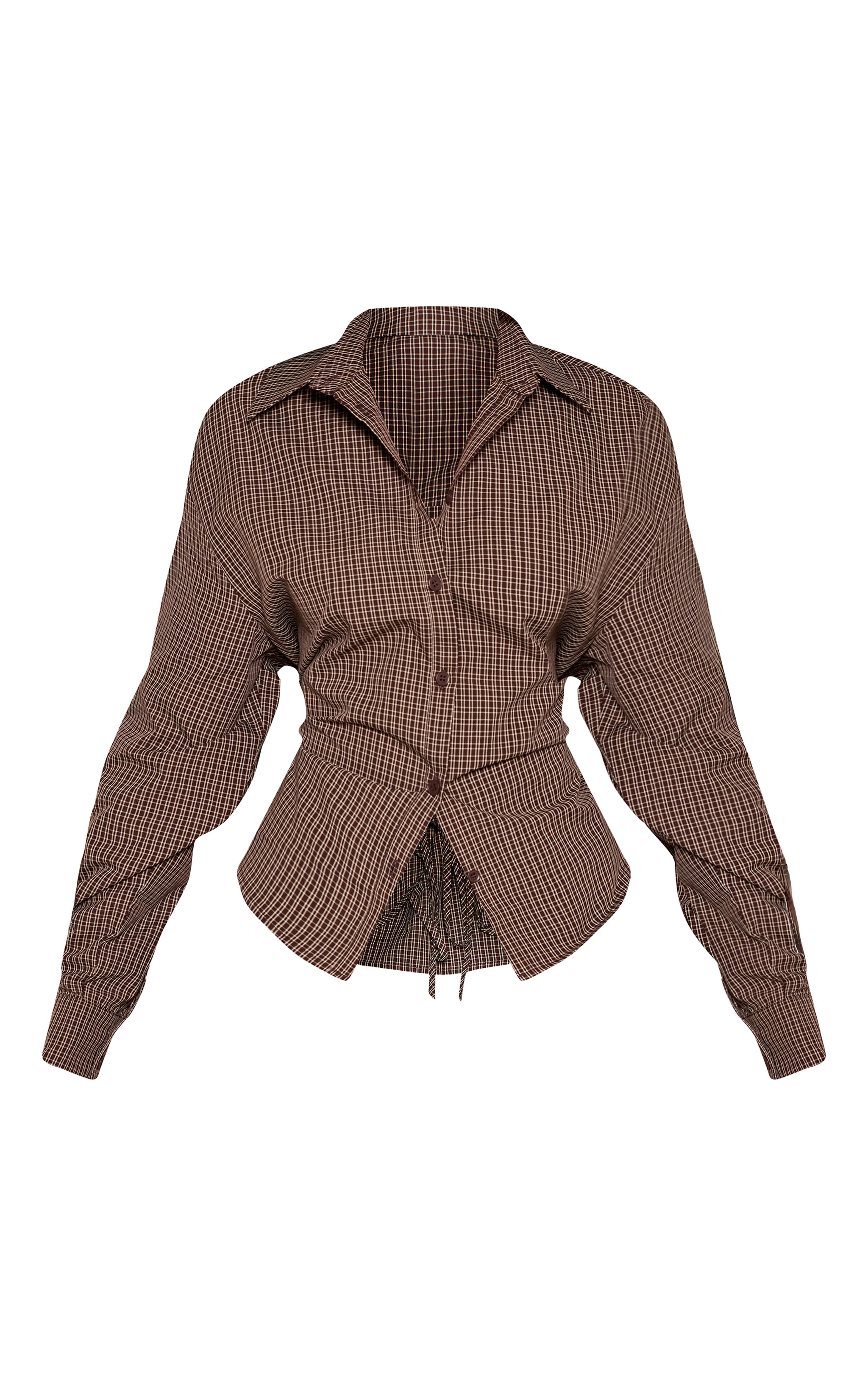 Petite Chocolate Check Tie Back Cinched Shirt  image 5