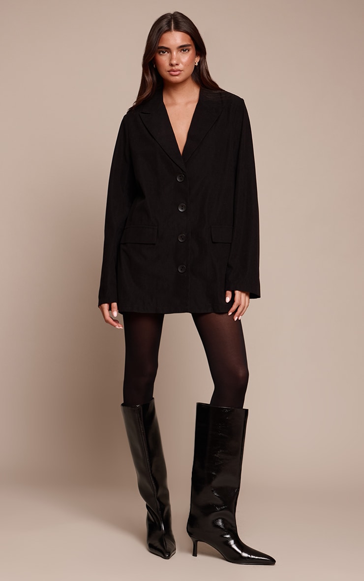 Black Woven Button Down Long Sleeve Blazer Dress image 3