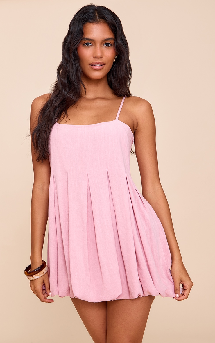 Blush Textured Woven Pleated Mini Dress image 1
