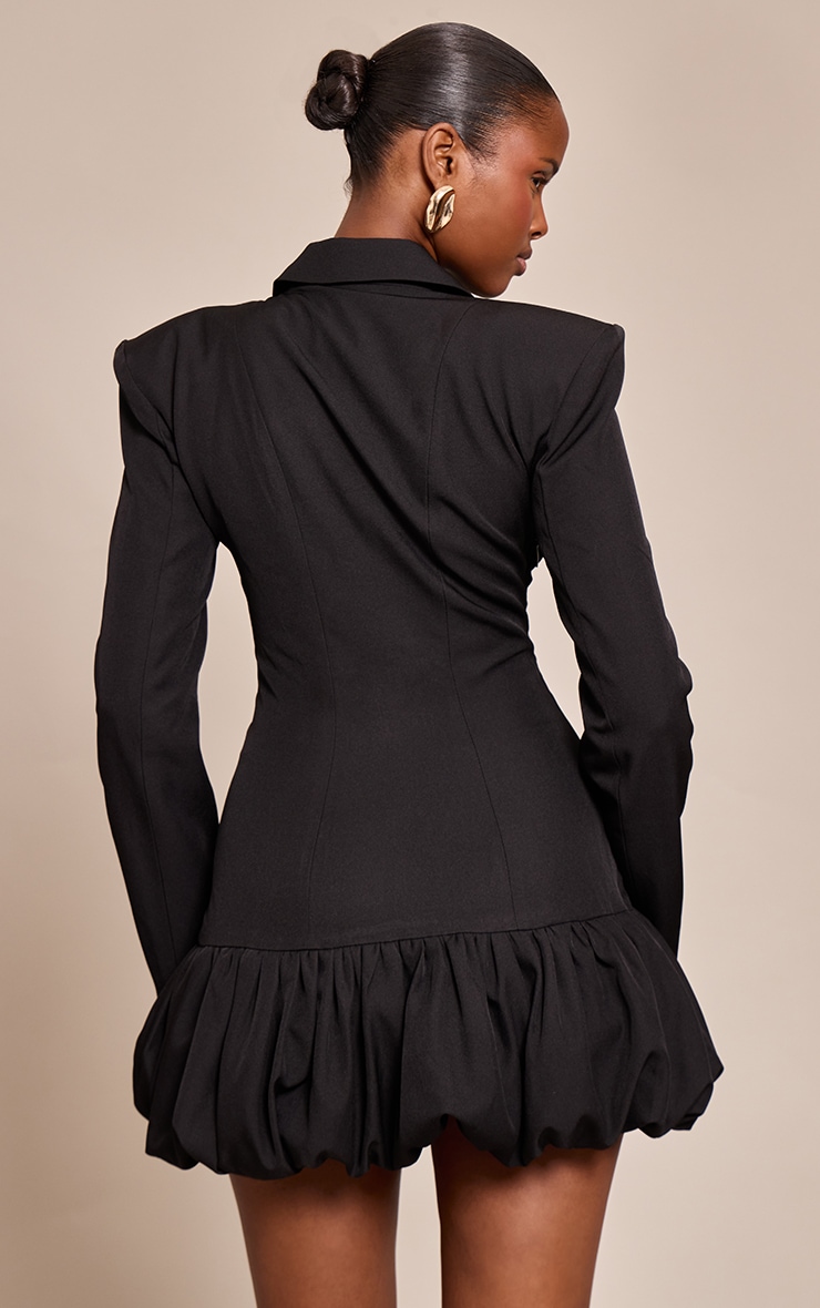 Black Plunge Puff Hem Blazer Dress image 2