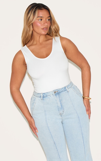 Shape White Sculpted V Neck Sleeveless Bodysuit