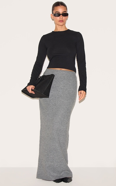 Ash Grey Melange Soft Knit Maxi Skirt