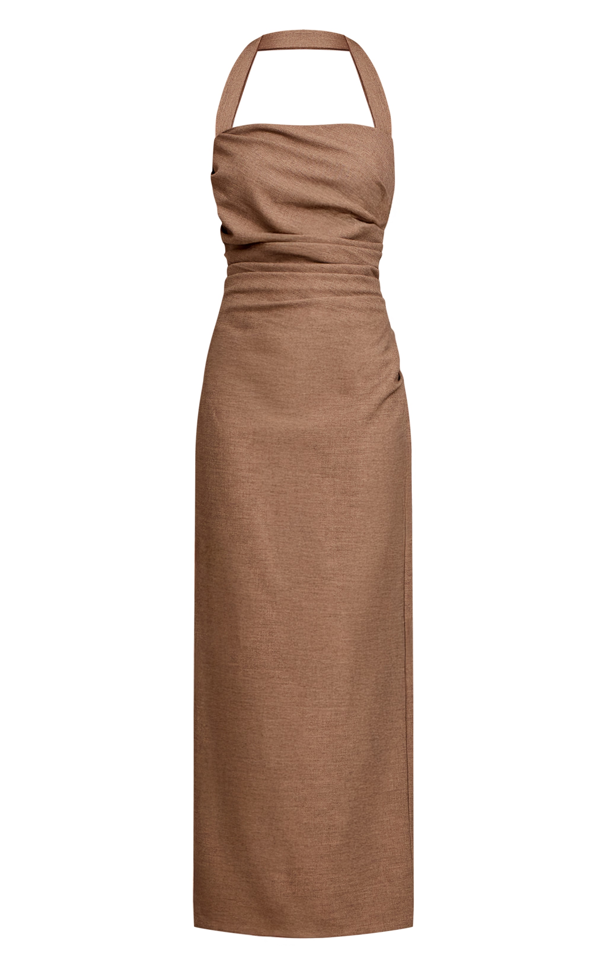 Taupe Halterneck Ruched Detail Maxi Dress image 5