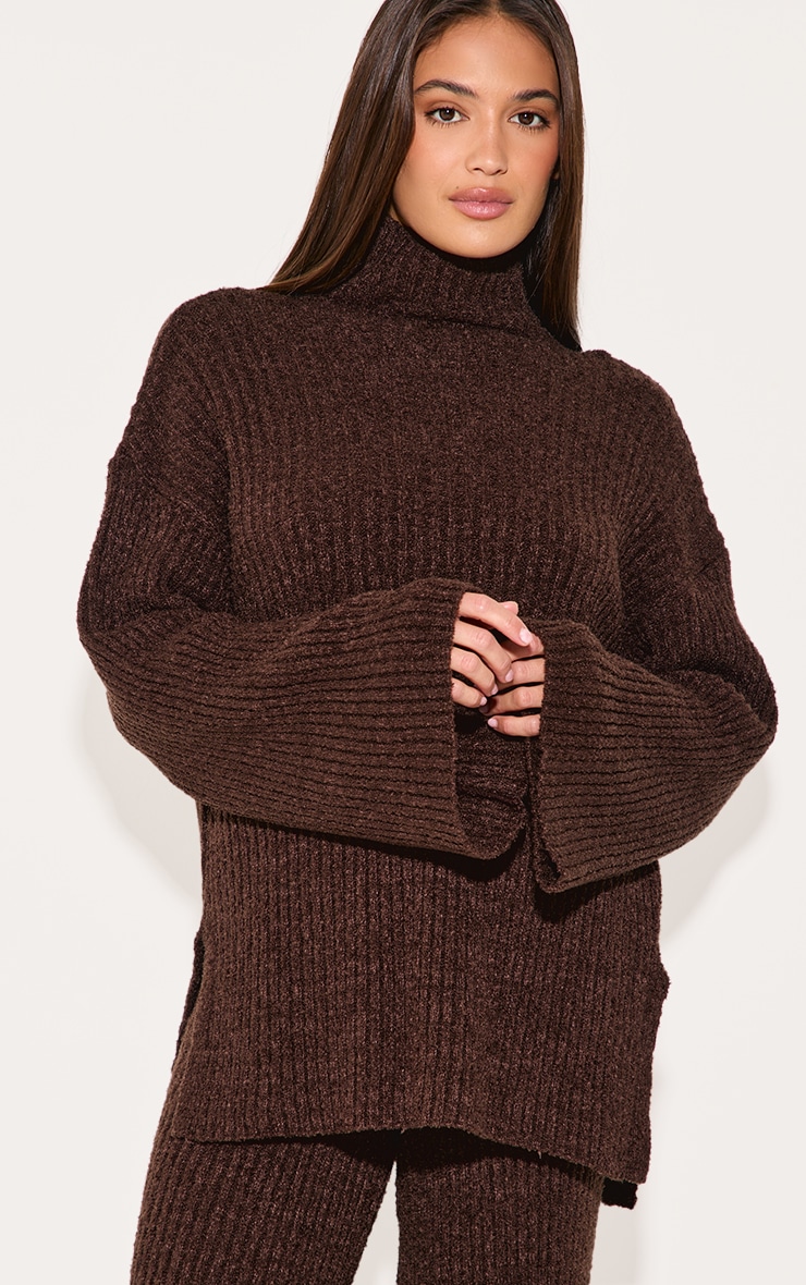 Chocolate Rib Boucle Knit Oversized Jumper image 4
