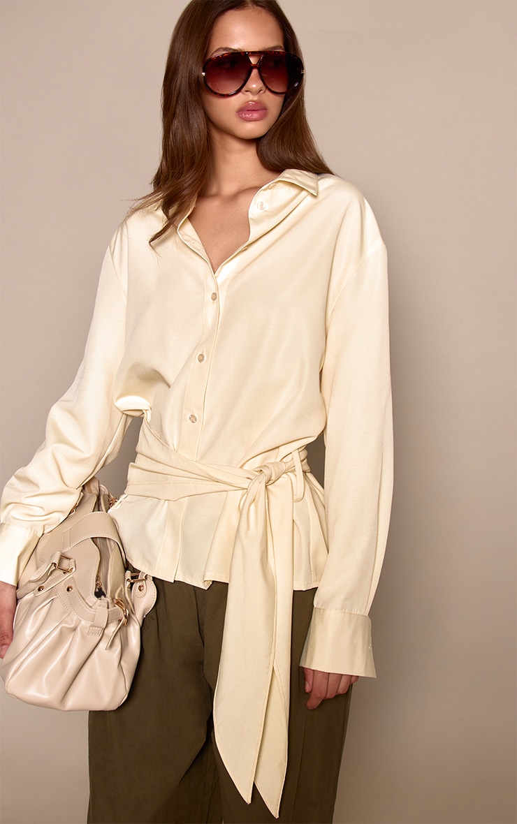 Butter Yellow Oversized Wrap Waist Shirt