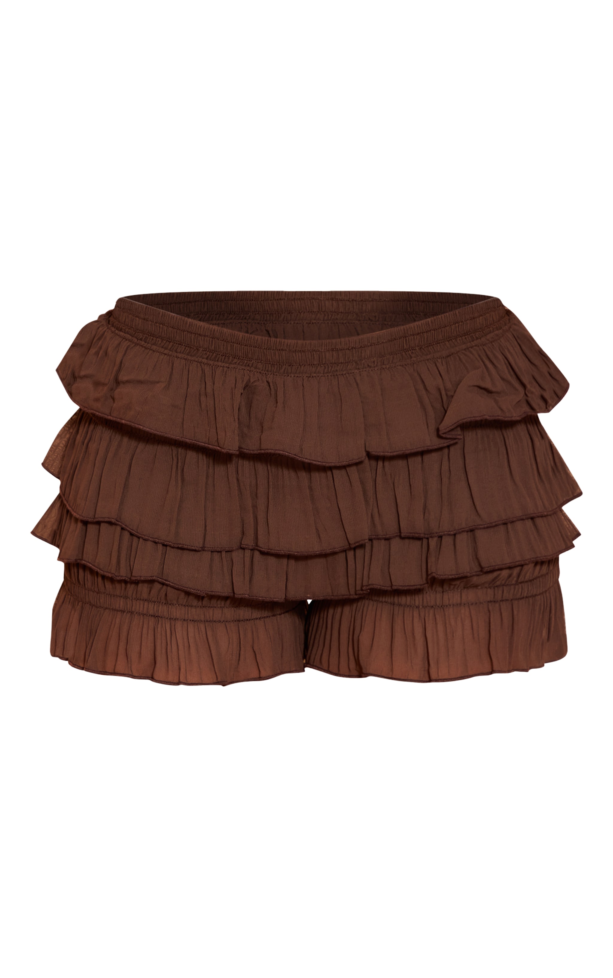 Chocolate Ruched Textured Low Rise Bloomer Shorts image 6