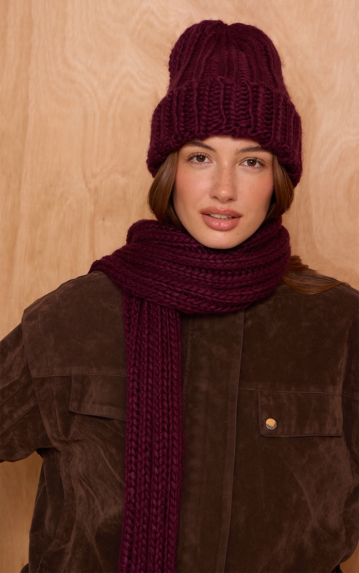 Plum Chunky Knit Fold Over Beanie
